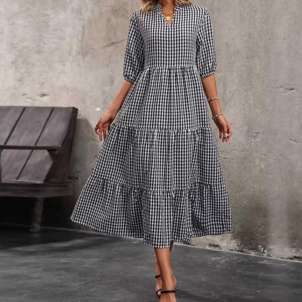 Zara Casual Short Sleeve Plaid Long Dress